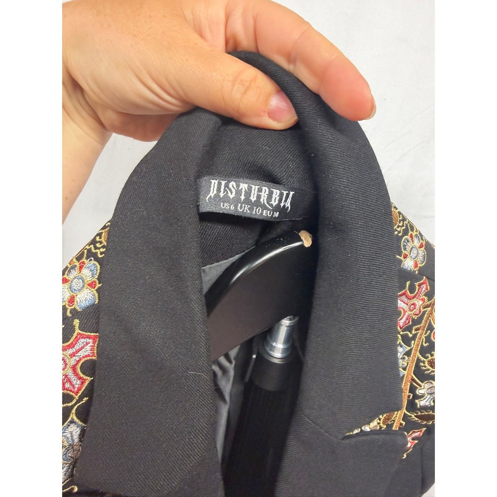 Disturbia $135 Women's Nasturtium Floral Jewel-Tone Embroidered Relaxed Blazer - Picture 8 of 10